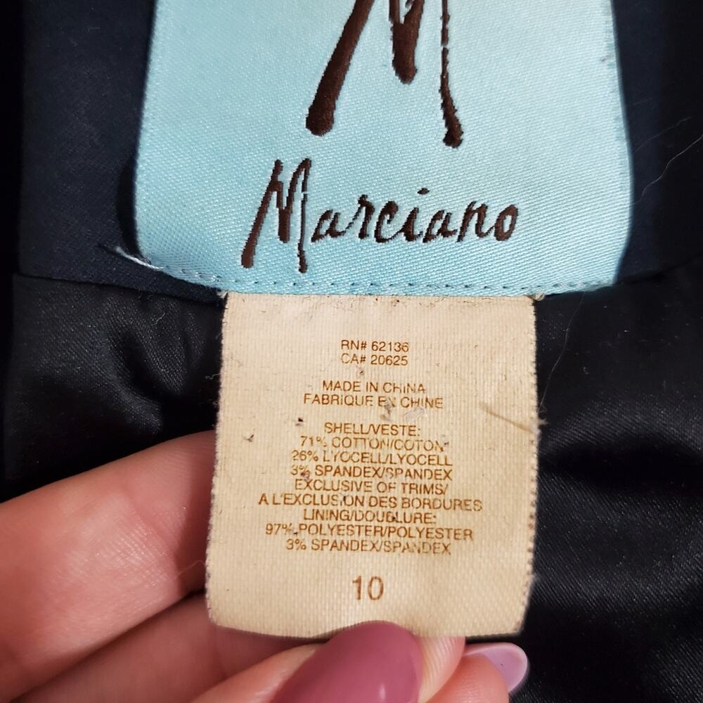 Marciano Navy Blue Fitted Tuxedo Blazer 3/4 Sleeve Black Satin Accents Sz 10 - Picture 11 of 12